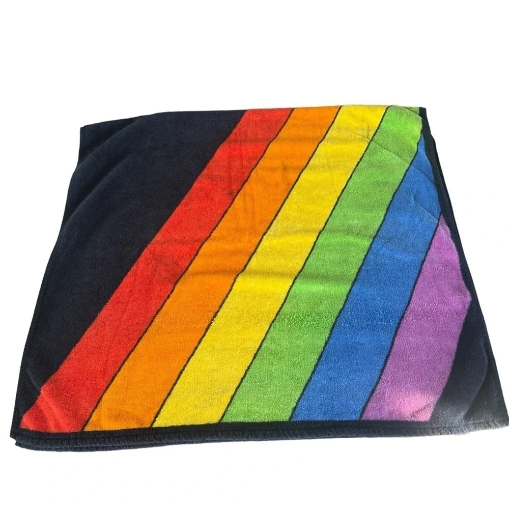 Vintage 80s TerriMondo Retro Rainbow Beach Towel 54 x 28.5 Cotton Israel FLAWS